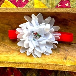 Dog Bow Merry Christmas White Flower Red Adjustable Stretch Collar S/M